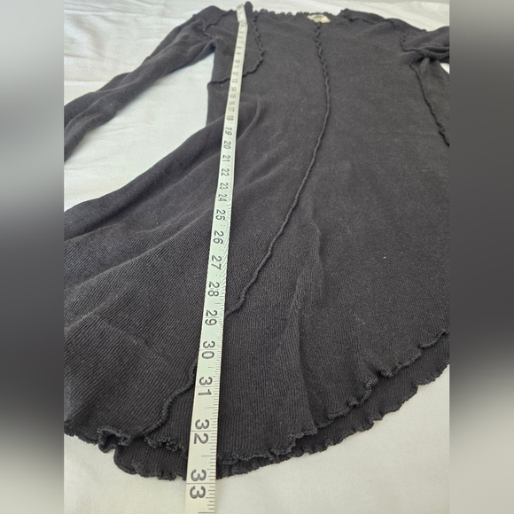 Free People We The Free Black Full Swing Tunic Raw Hem Boho Ribbed Long Sleeve M - Picture 8 of 11